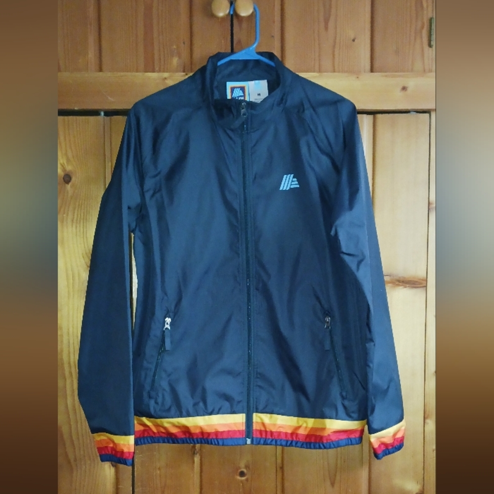 Navy Windbreaker with Multicolor Stripes